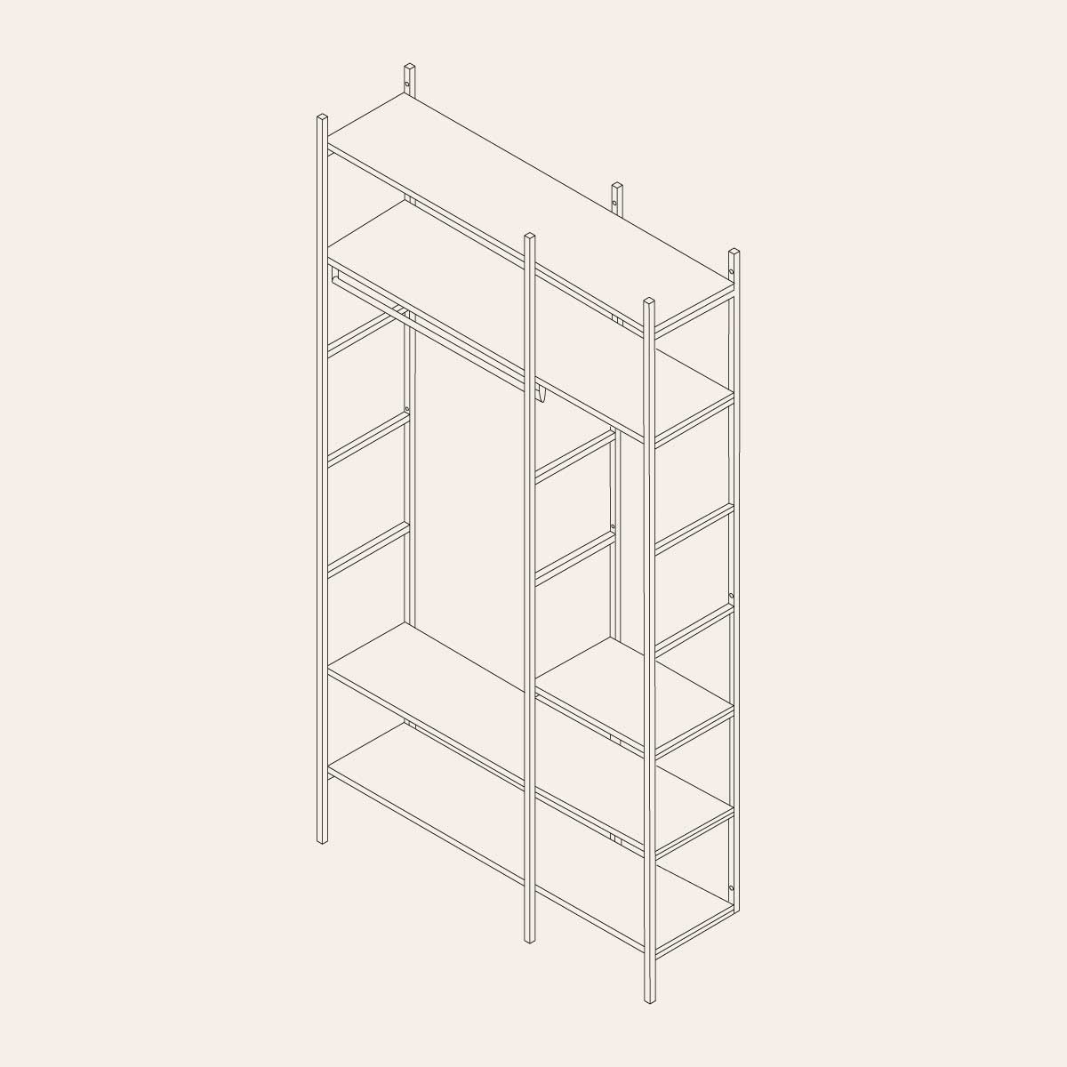 en ritning av en hallhylla i måtten 123x237 cm
