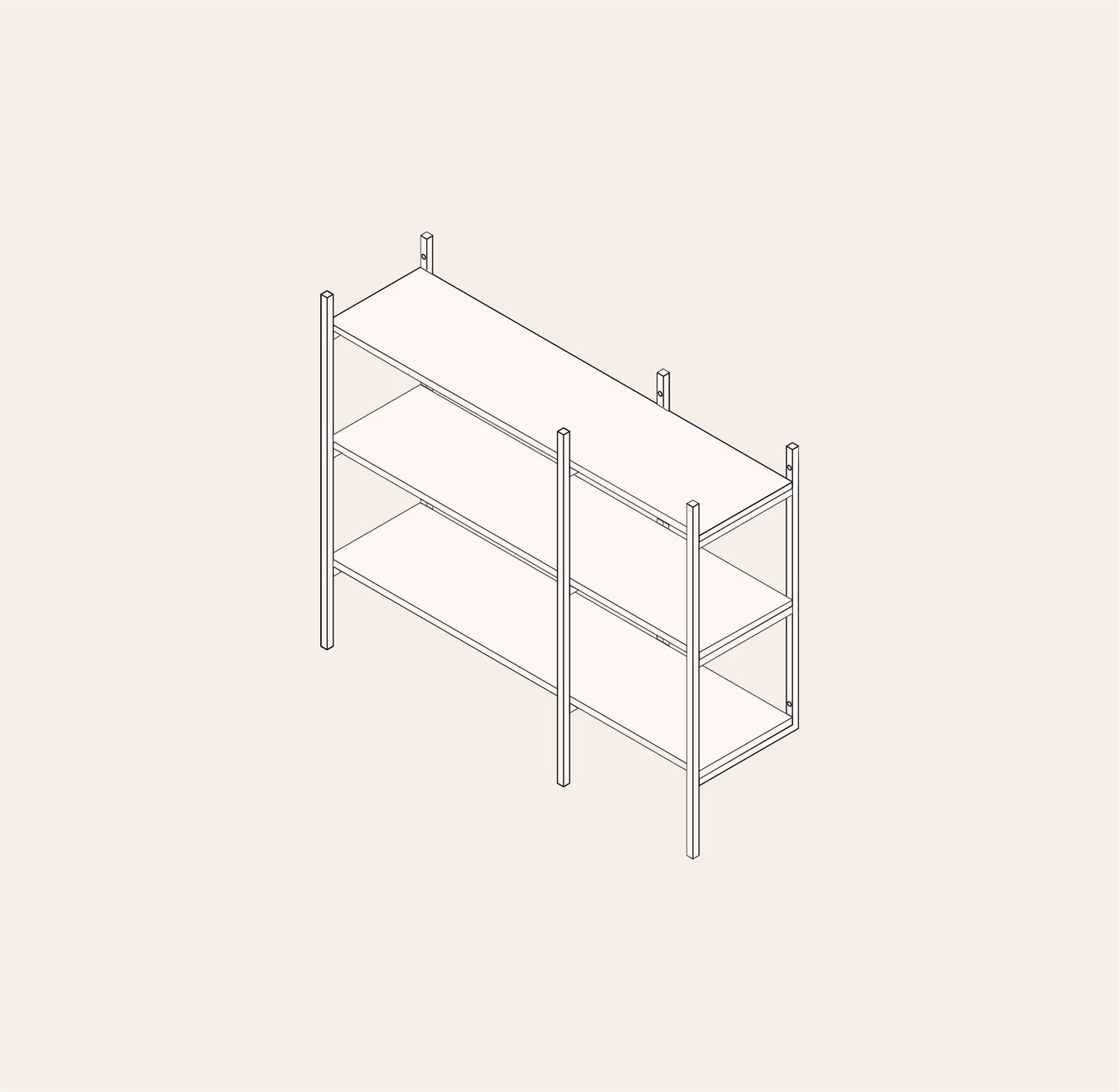 en ritning av en låg bokhylla i måtten 123x101 cm 