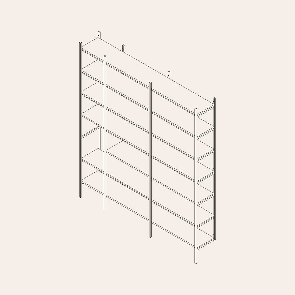 ritning av bokhylla med måtten 201x237 cm 